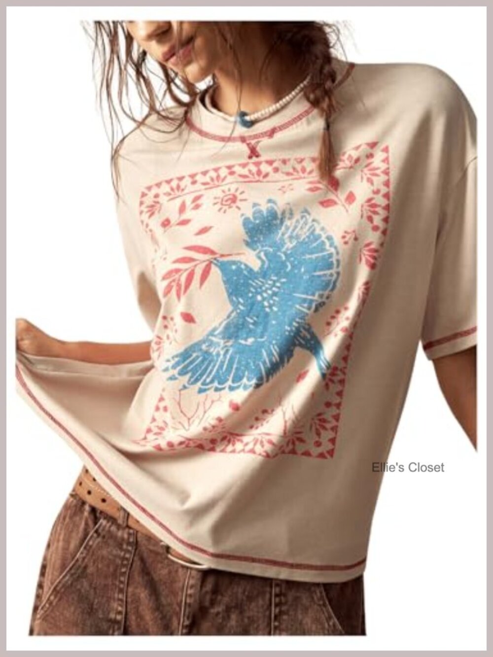 Boho Graphic T-Shirt Oversized Drop Shoulder Women's Vintage Tee